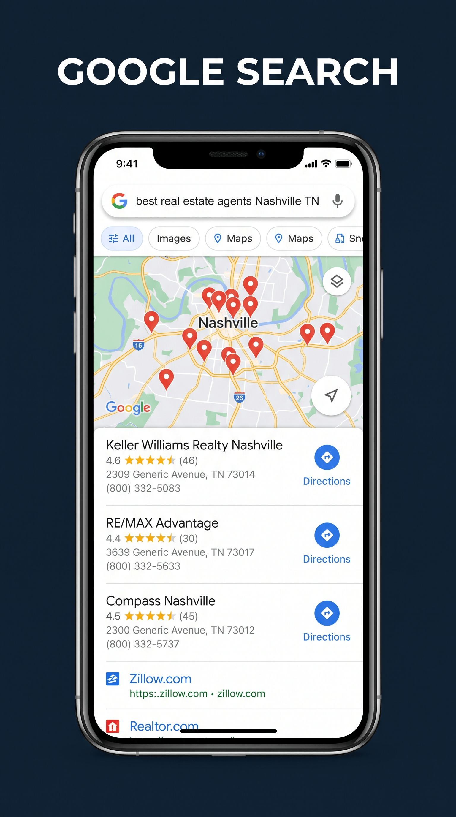 Google Search — best real estate agents Nashville TN